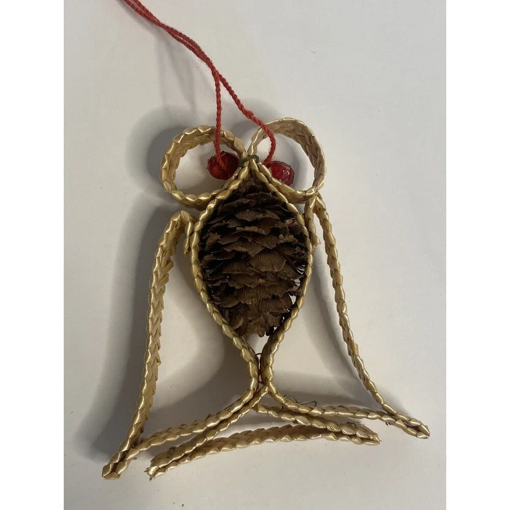DENMARK Vintage Christmas Ornament Straw Wicker Braided Angel Santa Holiday Tree
